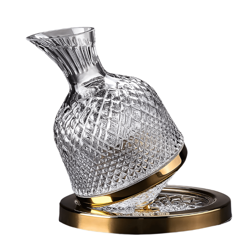 Elegant crystal wine carafe featuring a 360-degree swivel function, designed for optimal aeration, made from transparent glass for a stylish addition to any dining 0